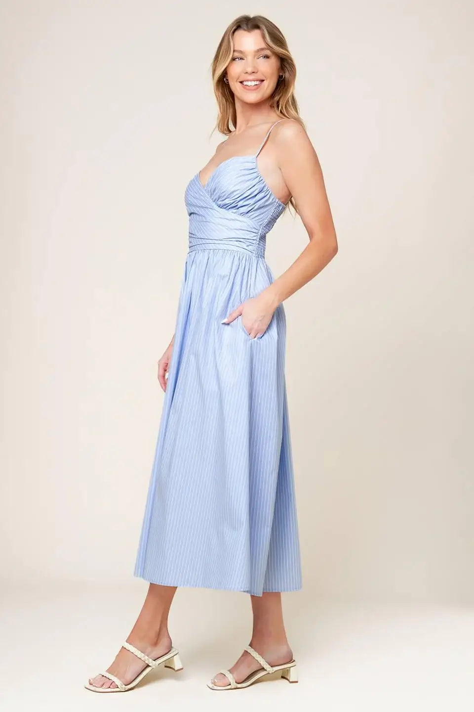 SUMMER INVITE PASTEL BLUE WOVEN MIDI DRESS - Flying Tomato - Flyclothing LLC