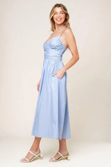 SUMMER INVITE PASTEL BLUE WOVEN MIDI DRESS - Flying Tomato - Flyclothing LLC