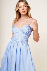 SUMMER INVITE PASTEL BLUE WOVEN MIDI DRESS - Flying Tomato - Flyclothing LLC