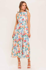 WHISPERING FLORA WOVEN MIDI DRESS - Flying Tomato - Flyclothing LLC