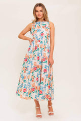 WHISPERING FLORA WOVEN MIDI DRESS - Flying Tomato - Flyclothing LLC