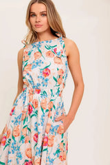 WHISPERING FLORA WOVEN MIDI DRESS - Flying Tomato - Flyclothing LLC