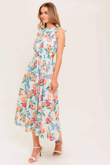 WHISPERING FLORA WOVEN MIDI DRESS - Flying Tomato - Flyclothing LLC