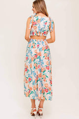 WHISPERING FLORA WOVEN MIDI DRESS - Flying Tomato - Flyclothing LLC