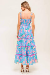 SOFT BLOOM BLUE WOVEN MIDI DRESS - Flying Tomato - Flyclothing LLC