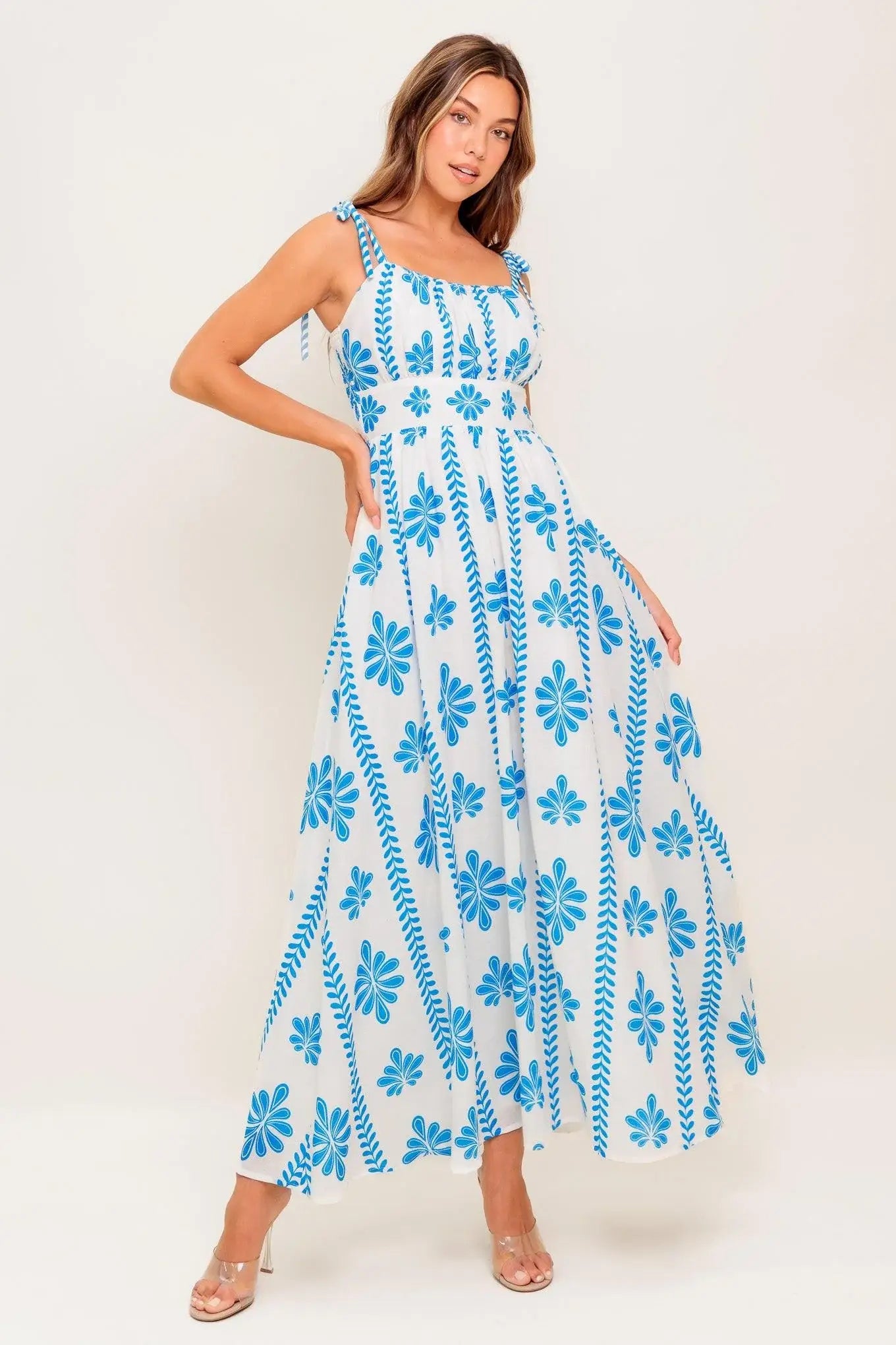BLUE NOIR FLORAL WOVEN MAXI DRESS - Flying Tomato - Flyclothing LLC