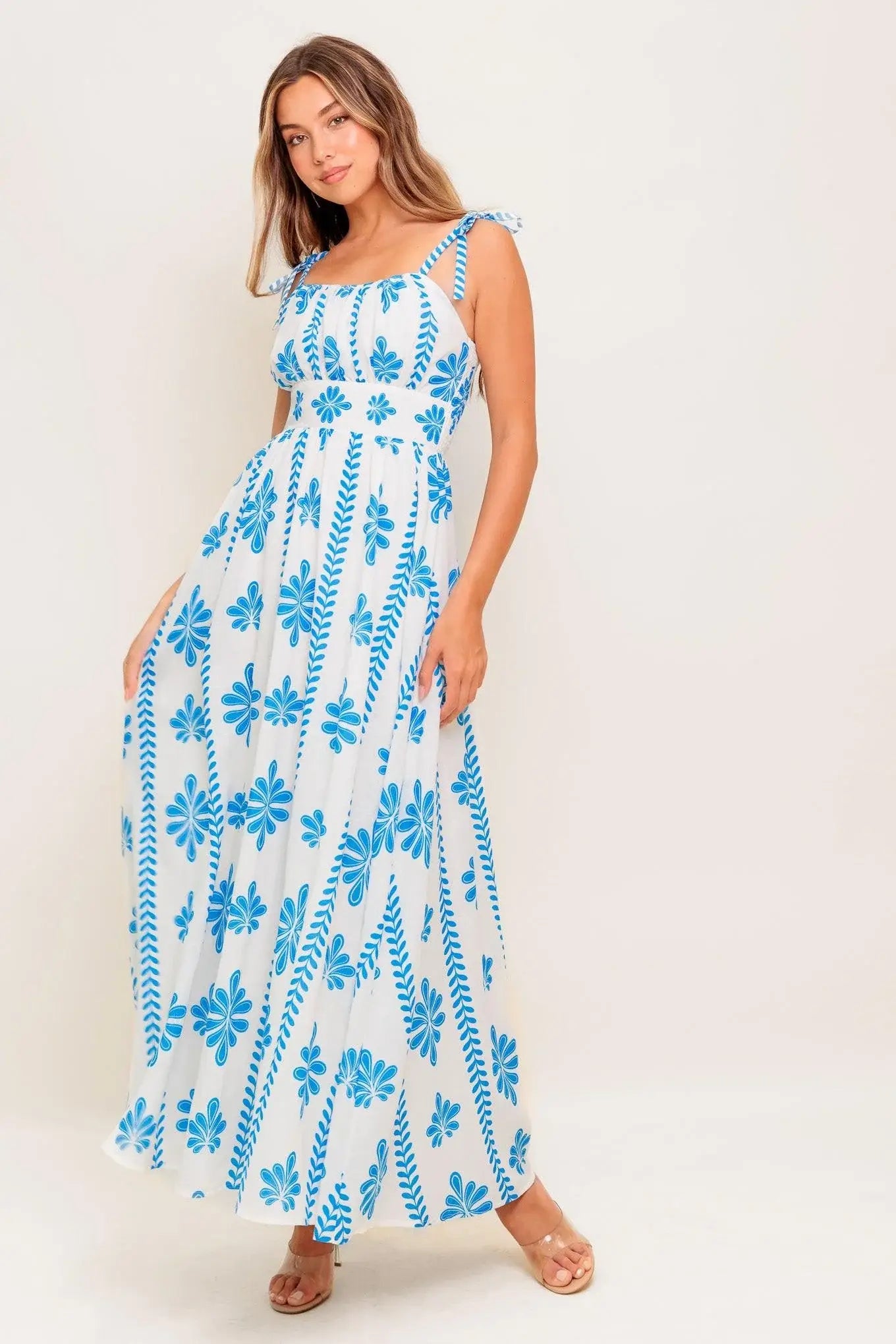 BLUE NOIR FLORAL WOVEN MAXI DRESS - Flying Tomato - Flyclothing LLC