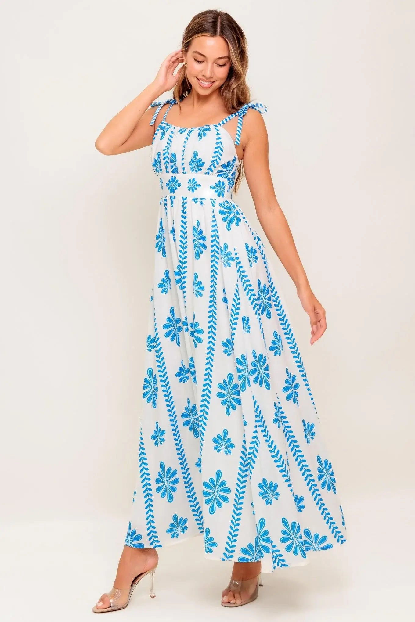 BLUE NOIR FLORAL WOVEN MAXI DRESS - Flying Tomato - Flyclothing LLC