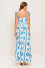 BLUE NOIR FLORAL WOVEN MAXI DRESS - Flying Tomato - Flyclothing LLC