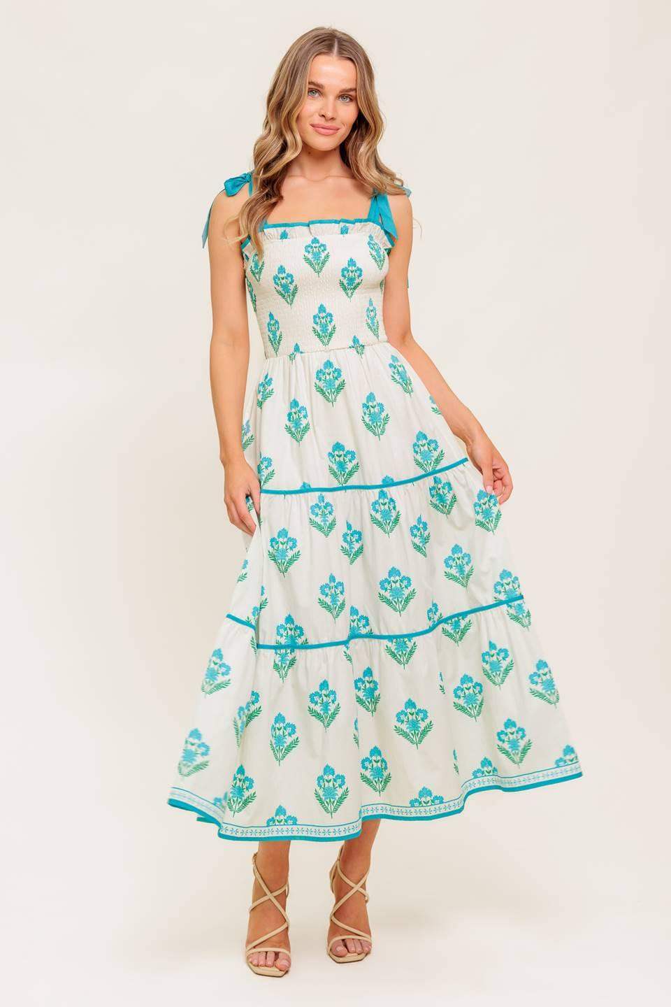 MIDNIGHT BOTANICA WOVEN MIDI DRESS - Flying Tomato - Flyclothing LLC