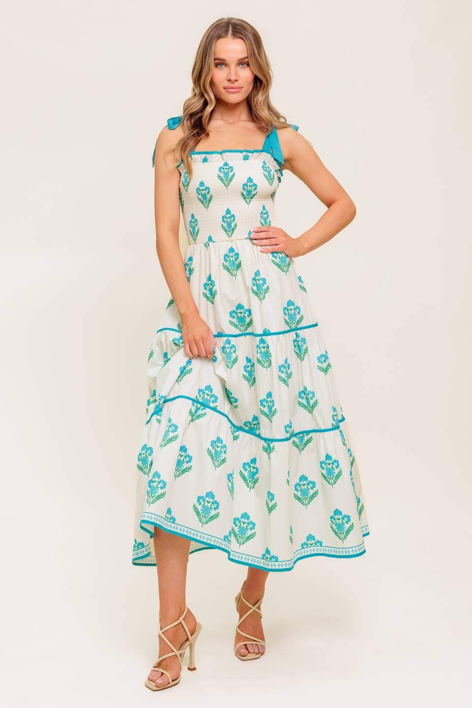 MIDNIGHT BOTANICA WOVEN MIDI DRESS - Flying Tomato - Flyclothing LLC