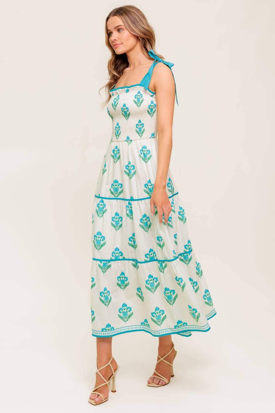 MIDNIGHT BOTANICA WOVEN MIDI DRESS - Flying Tomato - Flyclothing LLC