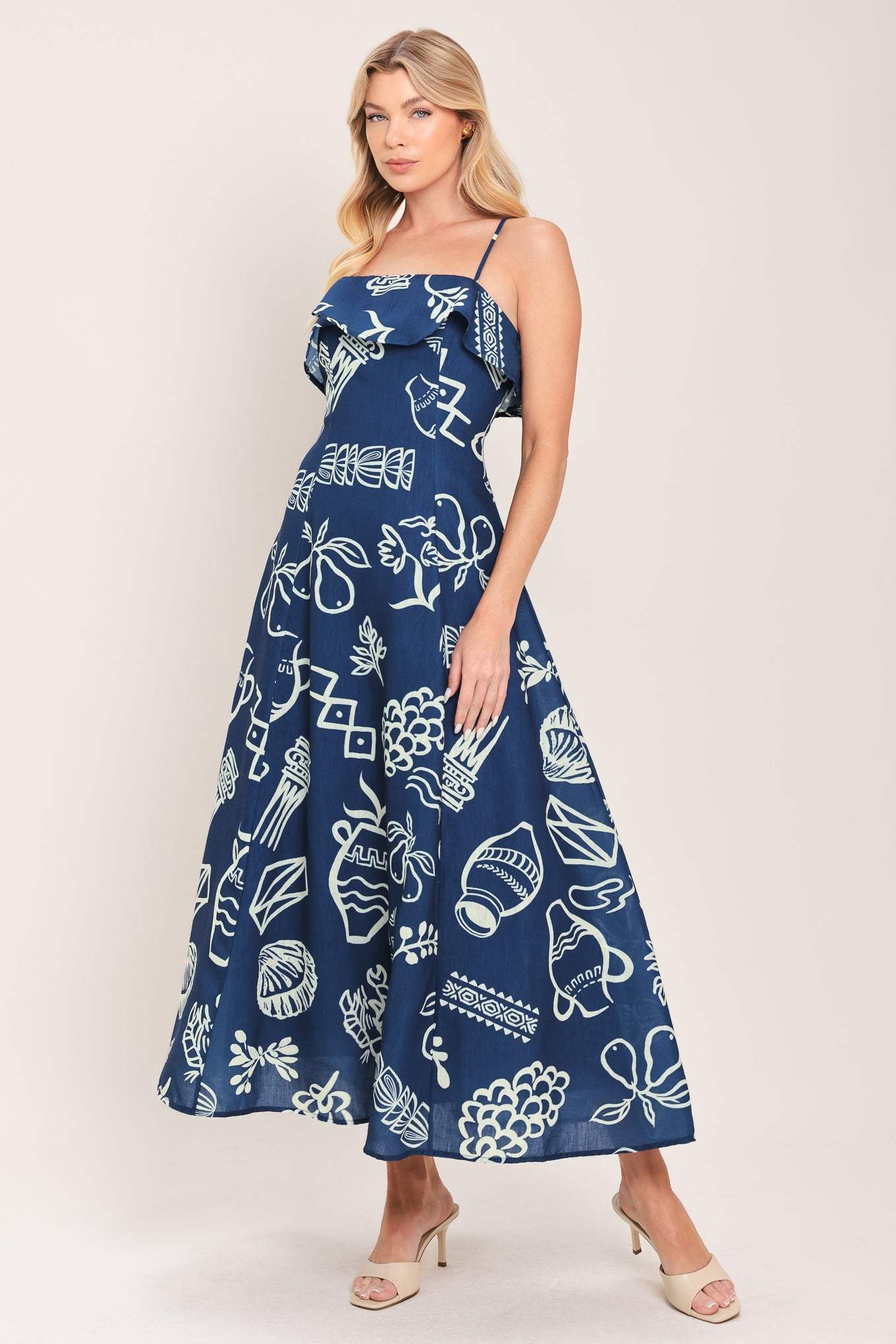 COASTAL SKETCH WOVEN MIDI DRESS