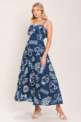 COASTAL SKETCH WOVEN MIDI DRESS