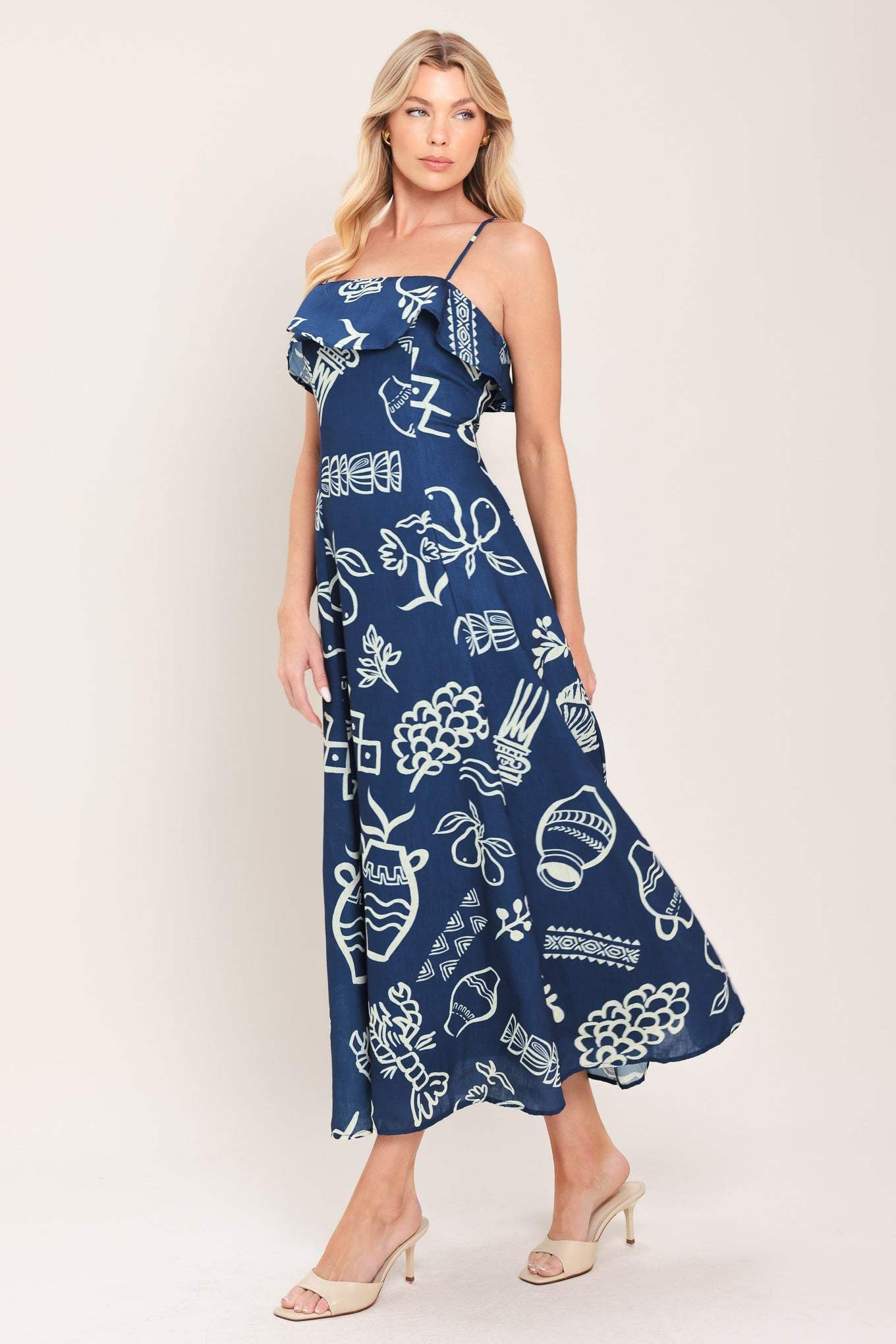 COASTAL SKETCH WOVEN MIDI DRESS