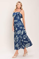 COASTAL SKETCH WOVEN MIDI DRESS