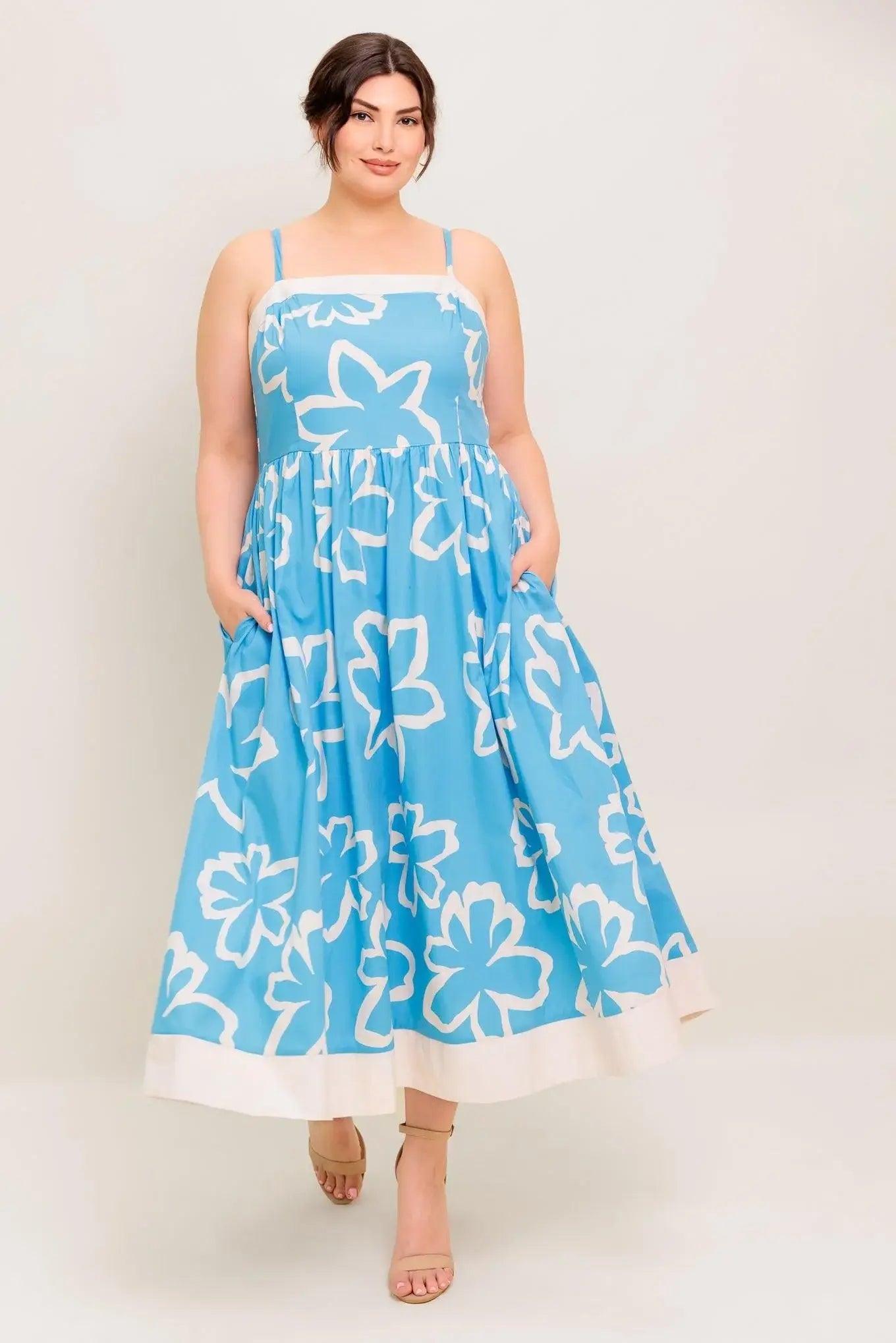 SERENE PETALS BLUE WOVEN MIDI DRESS - Flying Tomato - Flyclothing LLC