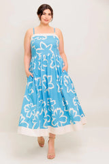 SERENE PETALS BLUE WOVEN MIDI DRESS - Flying Tomato - Flyclothing LLC