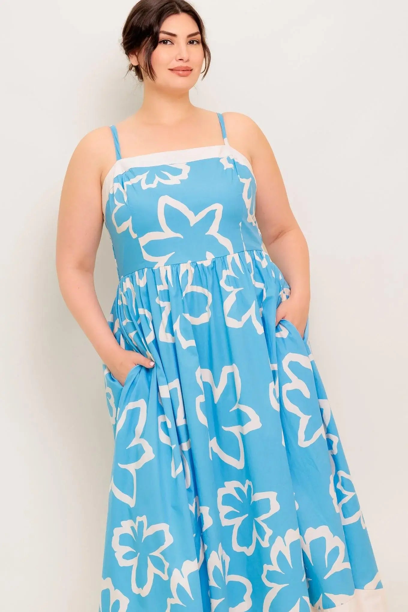SERENE PETALS BLUE WOVEN MIDI DRESS - Flying Tomato - Flyclothing LLC