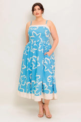 SERENE PETALS BLUE WOVEN MIDI DRESS - Flying Tomato - Flyclothing LLC