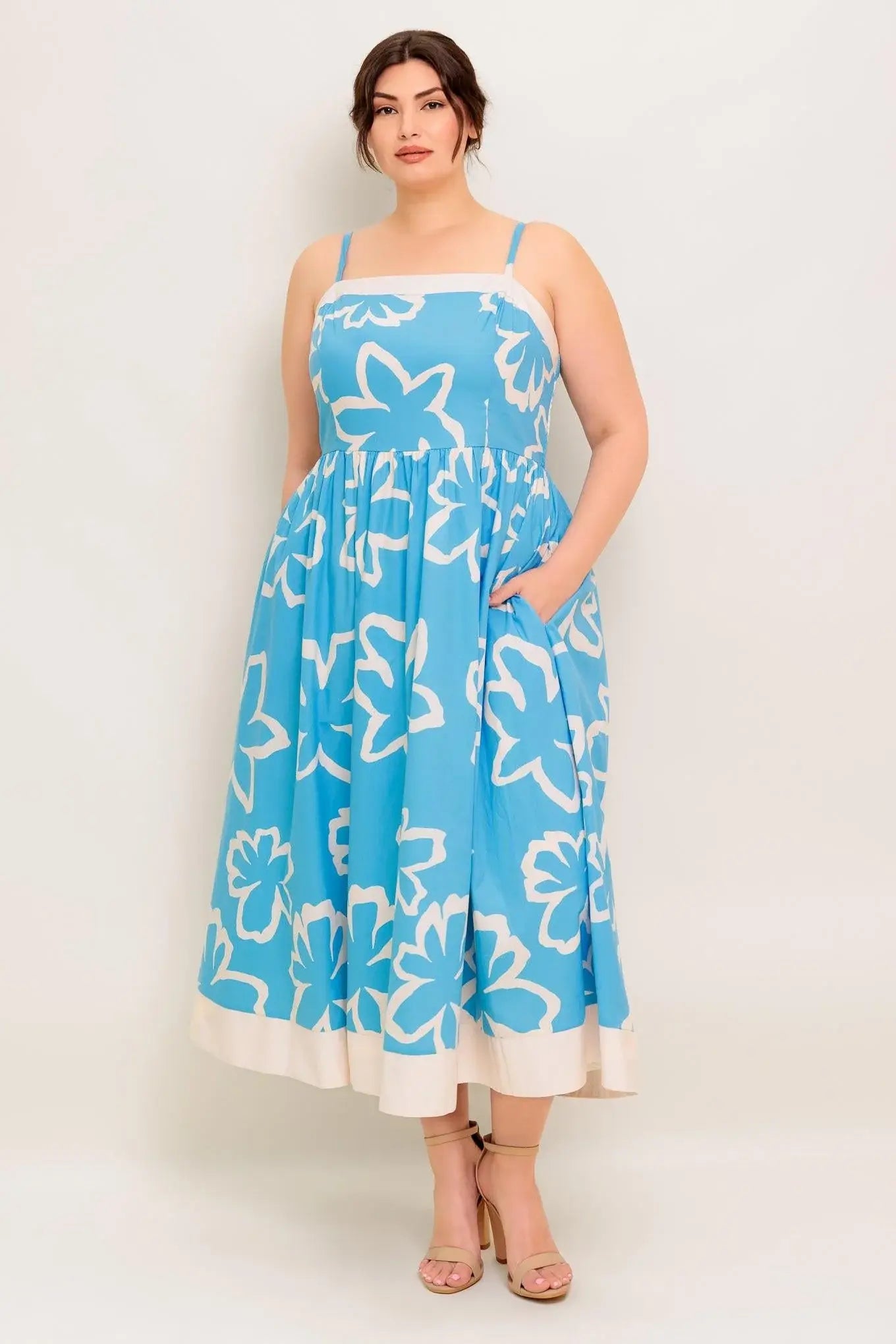 SERENE PETALS BLUE WOVEN MIDI DRESS - Flying Tomato - Flyclothing LLC