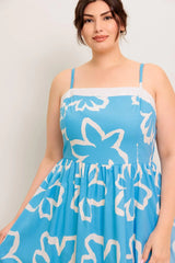 SERENE PETALS BLUE WOVEN MIDI DRESS - Flying Tomato - Flyclothing LLC