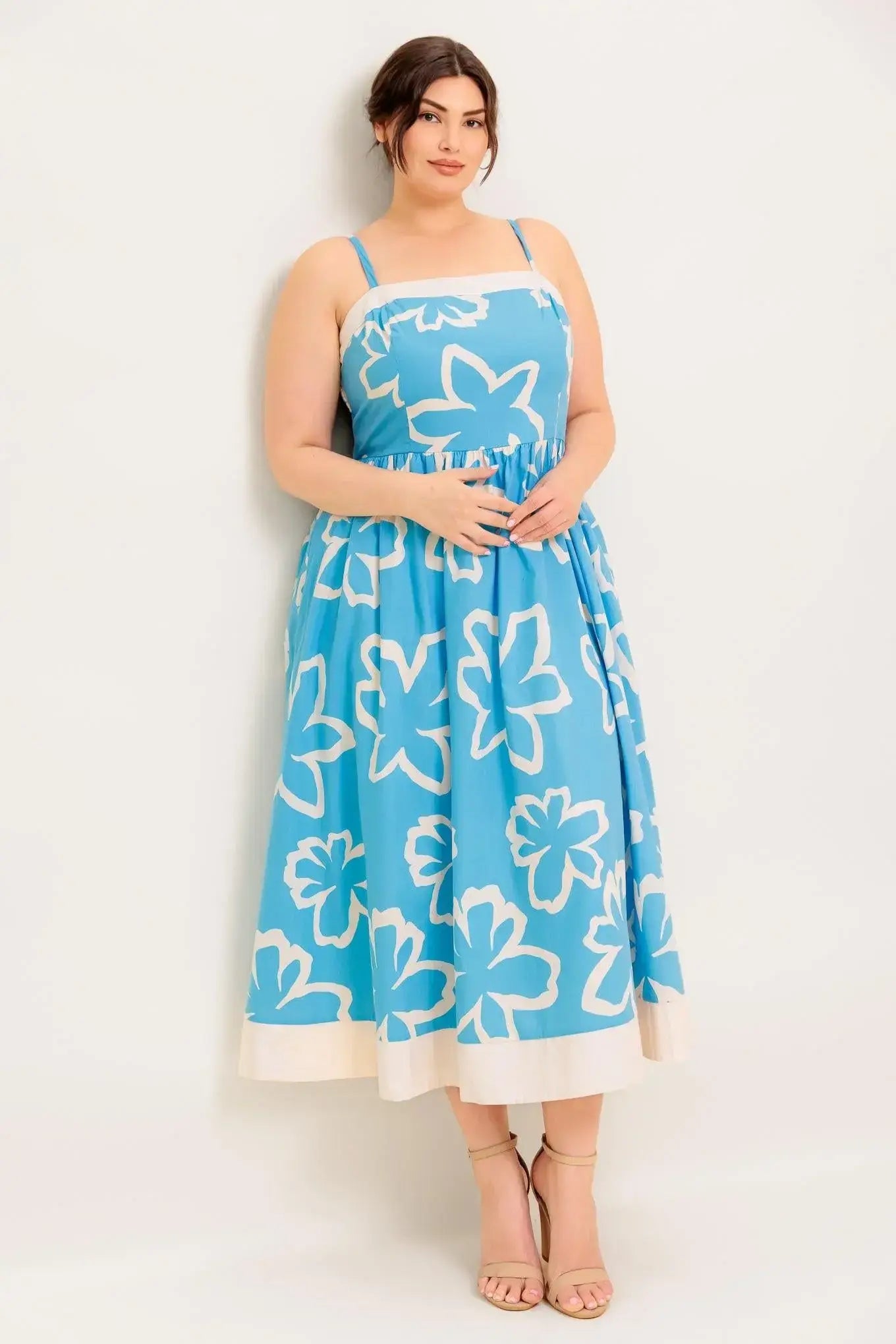 SERENE PETALS BLUE WOVEN MIDI DRESS - Flying Tomato - Flyclothing LLC