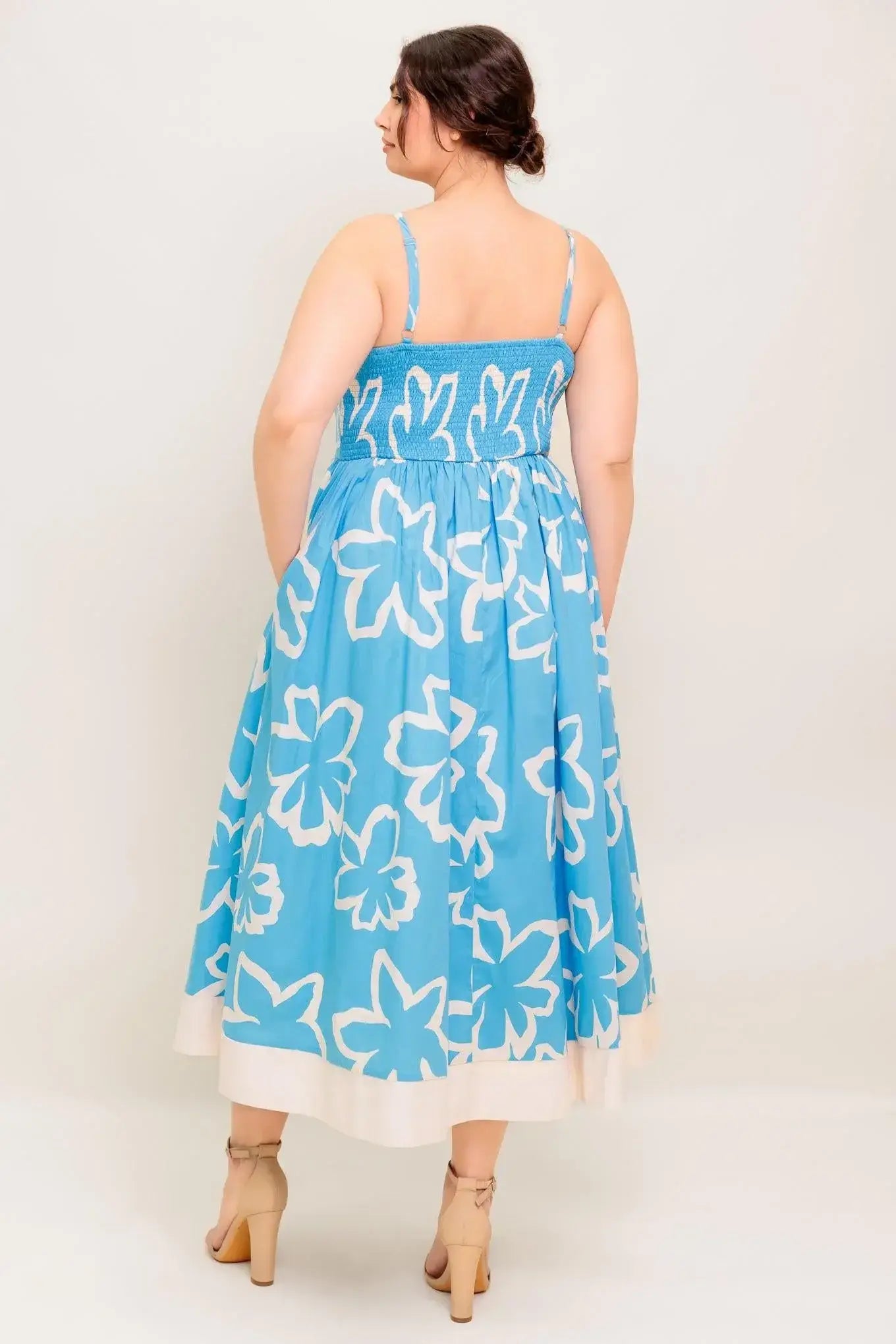 SERENE PETALS BLUE WOVEN MIDI DRESS - Flying Tomato - Flyclothing LLC