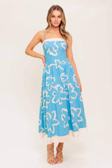 SERENE PETALS BLUE WOVEN MIDI DRESS - Flying Tomato - Flyclothing LLC