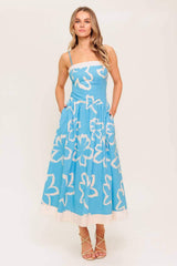 SERENE PETALS BLUE WOVEN MIDI DRESS - Flying Tomato - Flyclothing LLC
