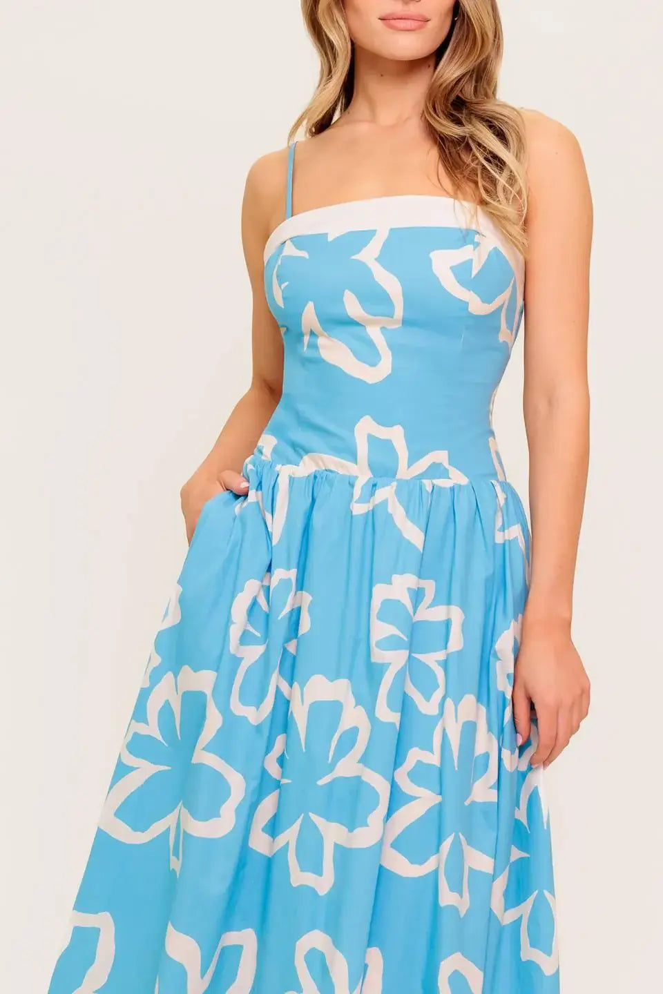 SERENE PETALS BLUE WOVEN MIDI DRESS - Flying Tomato - Flyclothing LLC