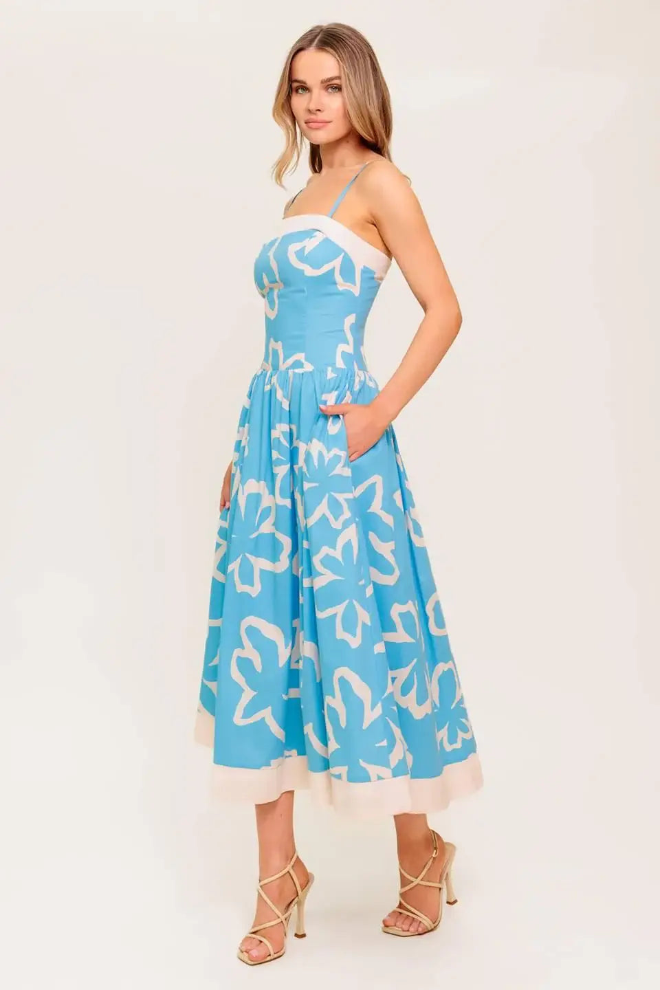 SERENE PETALS BLUE WOVEN MIDI DRESS - Flying Tomato - Flyclothing LLC