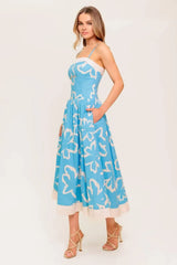 SERENE PETALS BLUE WOVEN MIDI DRESS - Flying Tomato - Flyclothing LLC