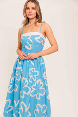 SERENE PETALS BLUE WOVEN MIDI DRESS - Flying Tomato - Flyclothing LLC