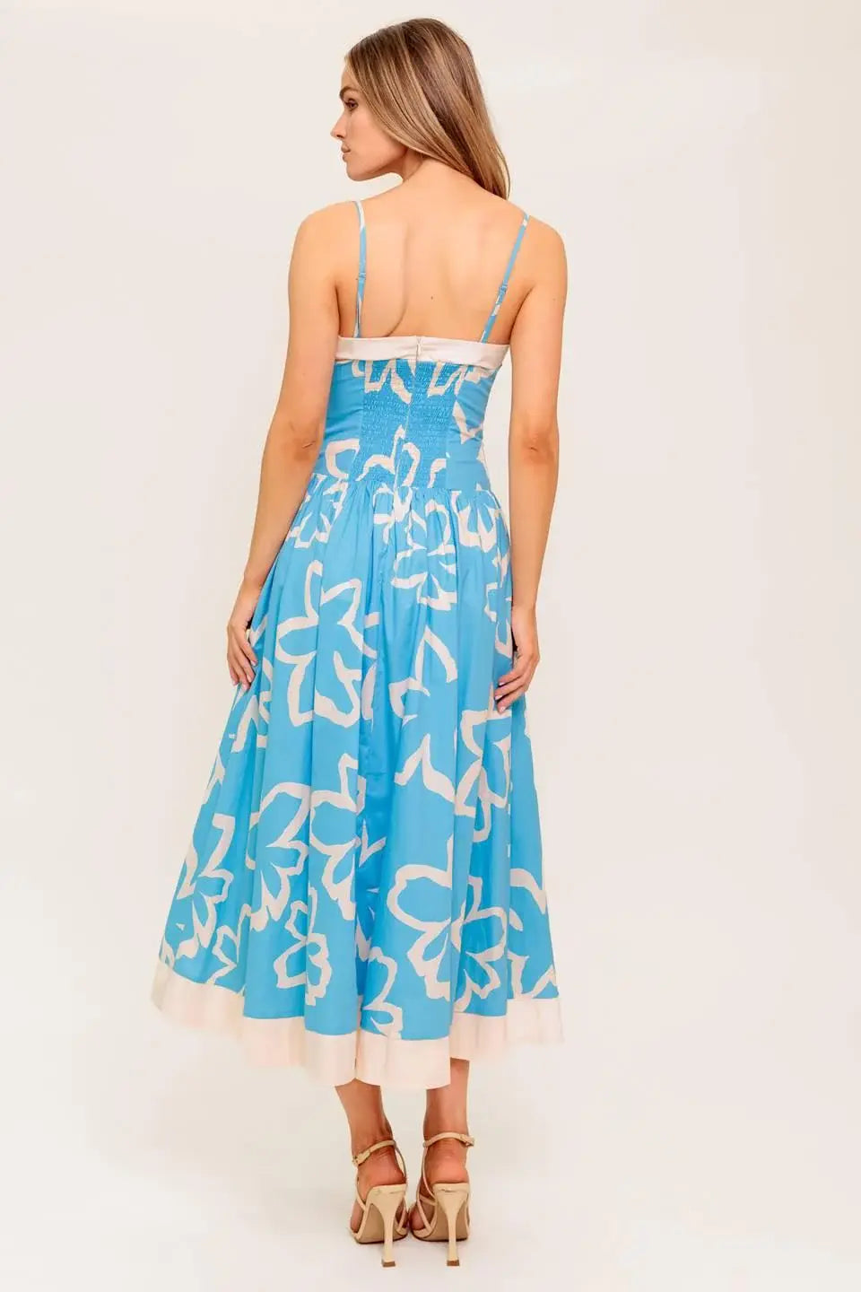 SERENE PETALS BLUE WOVEN MIDI DRESS - Flying Tomato - Flyclothing LLC