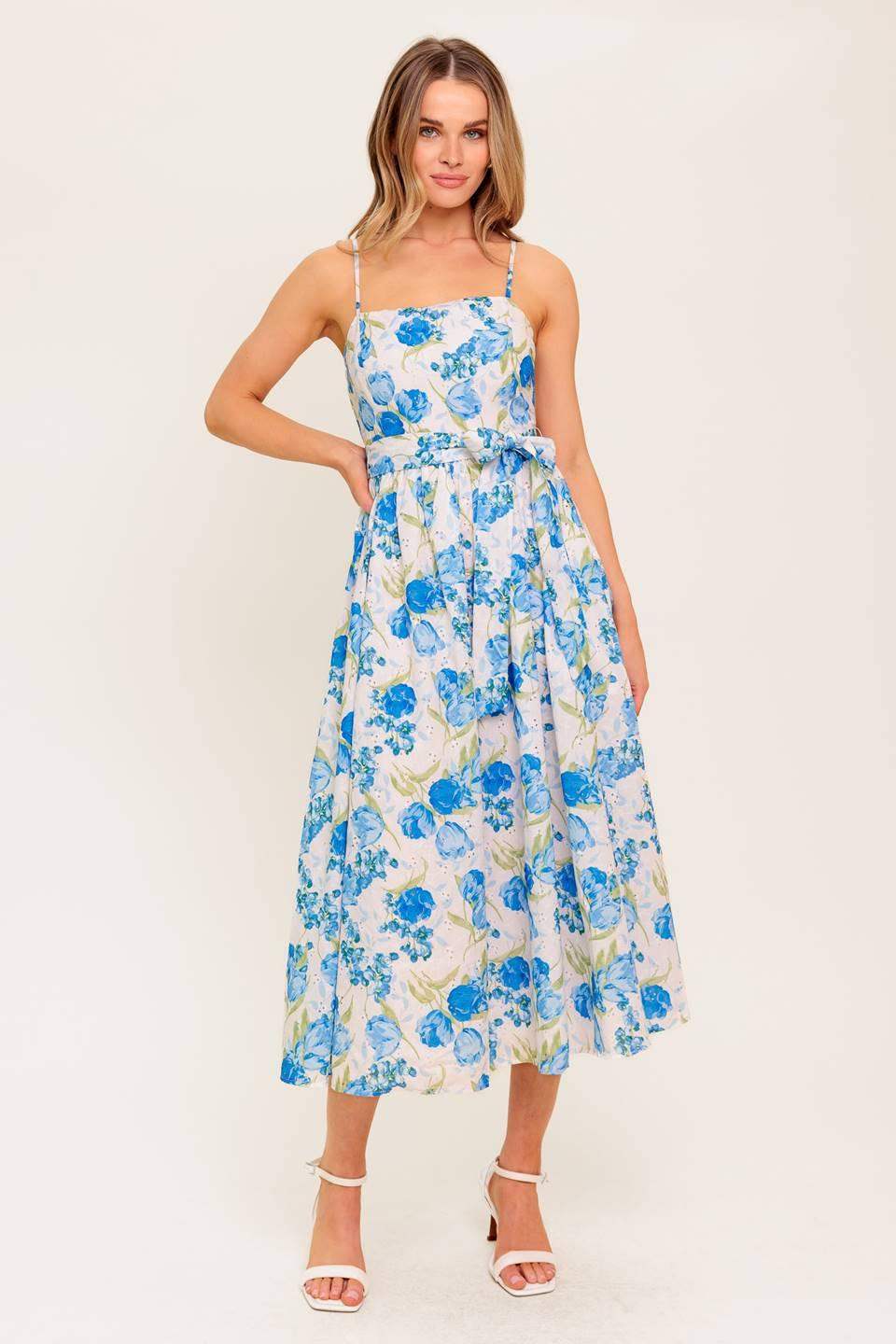 ROSY MOOD FLORAL WOVEN MIDI DRESS - Flying Tomato - Flyclothing LLC