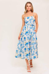 ROSY MOOD FLORAL WOVEN MIDI DRESS - Flying Tomato - Flyclothing LLC