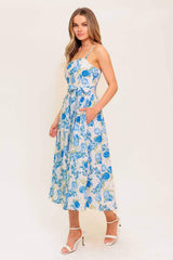 ROSY MOOD FLORAL WOVEN MIDI DRESS - Flying Tomato - Flyclothing LLC