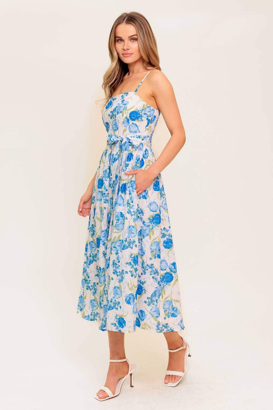 ROSY MOOD FLORAL WOVEN MIDI DRESS - Flying Tomato - Flyclothing LLC