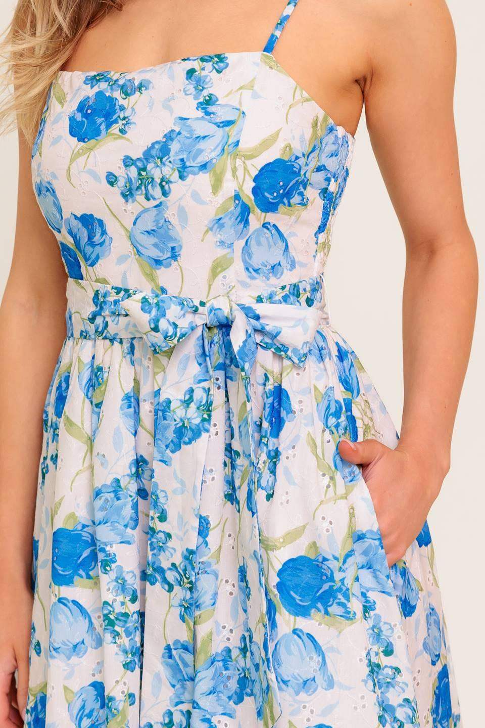 ROSY MOOD FLORAL WOVEN MIDI DRESS - Flying Tomato - Flyclothing LLC