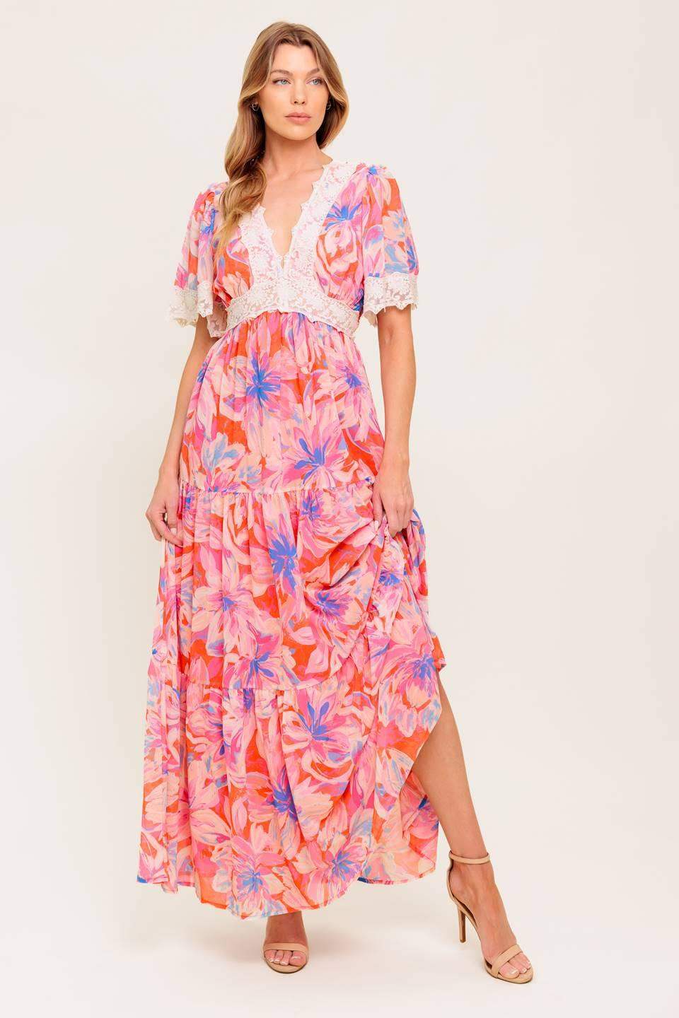 MINIMAL BLOOM WOVEN MAXI DRESS - Flying Tomato - Flyclothing LLC