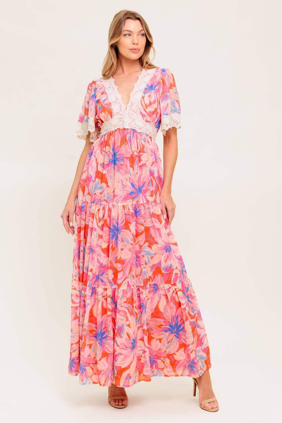 MINIMAL BLOOM WOVEN MAXI DRESS - Flying Tomato - Flyclothing LLC