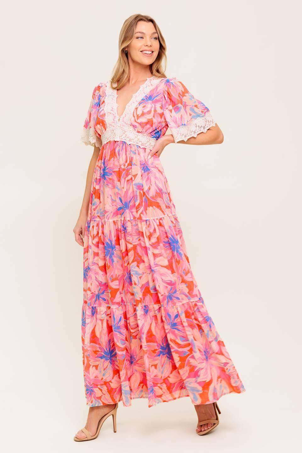 MINIMAL BLOOM WOVEN MAXI DRESS - Flying Tomato - Flyclothing LLC