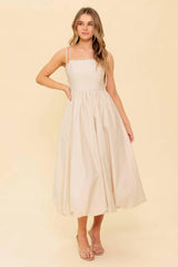 REGAL CUTIE CREAM WOVEN MIDI DRESS - Flying Tomato - Flyclothing LLC