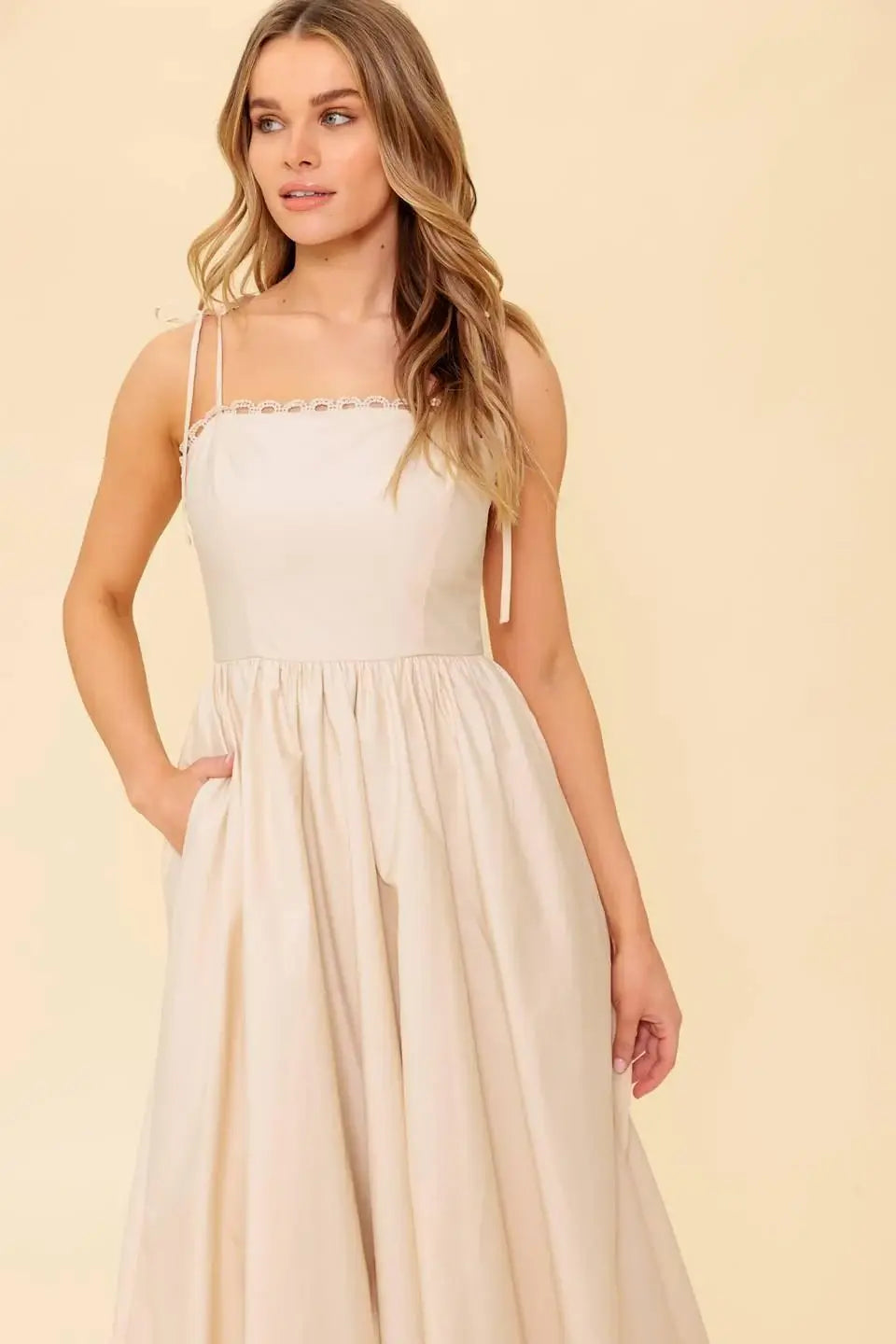 REGAL CUTIE CREAM WOVEN MIDI DRESS - Flying Tomato - Flyclothing LLC