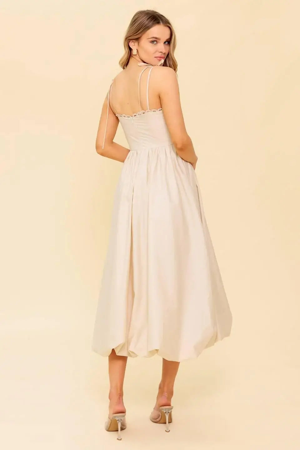 REGAL CUTIE CREAM WOVEN MIDI DRESS - Flying Tomato - Flyclothing LLC