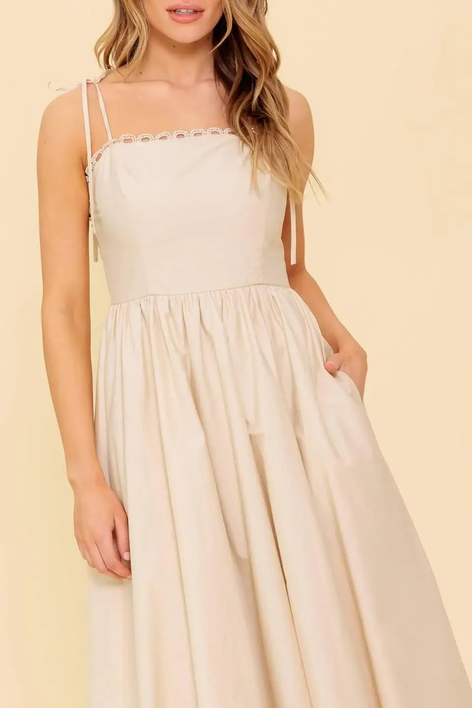 REGAL CUTIE CREAM WOVEN MIDI DRESS - Flying Tomato - Flyclothing LLC