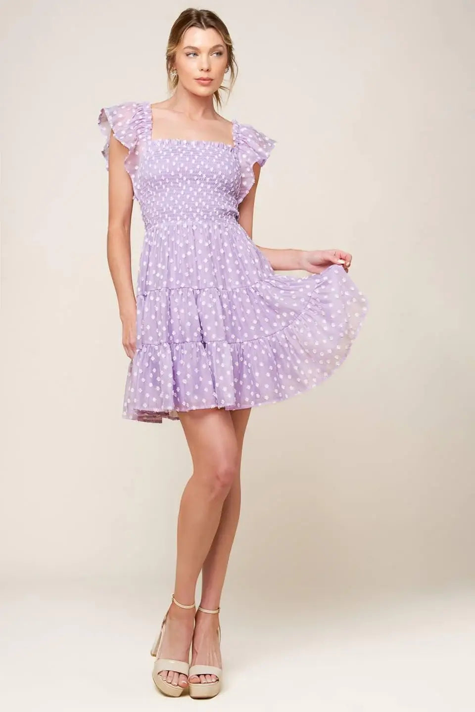 PLAYFULLY POSH LAVENDER WOVEN MINI DRESS - Flying Tomato - Flyclothing LLC