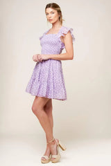 PLAYFULLY POSH LAVENDER WOVEN MINI DRESS - Flying Tomato - Flyclothing LLC