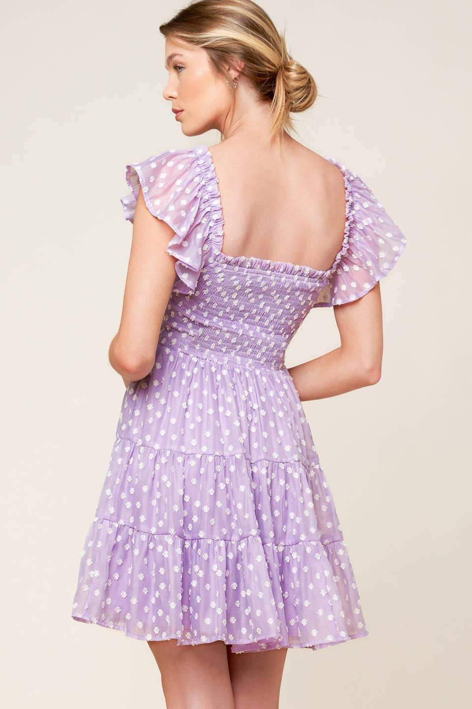 PLAYFULLY POSH LAVENDER WOVEN MINI DRESS - Flying Tomato - Flyclothing LLC